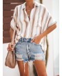 Bohemian Striped Print Button Short Sleeve Casual Blouse