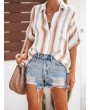 Bohemian Striped Print Button Short Sleeve Casual Blouse