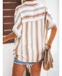 Bohemian Striped Print Button Short Sleeve Casual Blouse