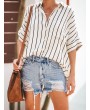 Bohemian Striped Print Button Short Sleeve Casual Blouse