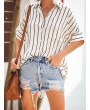 Bohemian Striped Print Button Short Sleeve Casual Blouse