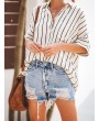 Bohemian Striped Print Button Short Sleeve Casual Blouse