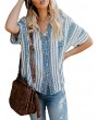 Bohemian Striped Print Button Short Sleeve Casual Blouse