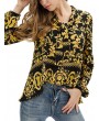 Retro Print Long Sleeve Strap Shirt For Women