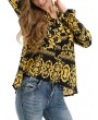 Retro Print Long Sleeve Strap Shirt For Women