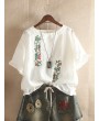 Embroidery Stringy Selvedge Short Sleeve Vintage Blouse