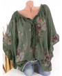 Laces Patchwork Floral Print Bandage Half Sleeve Blouse