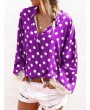 Lace Patchwork Polka Dot Long Sleeve Blouse For Women