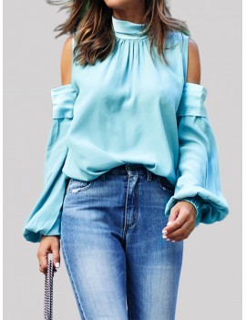 Chic Off The Shoulder Solid Color Half Neck Blouse