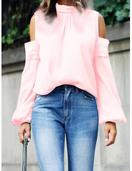 Chic Off The Shoulder Solid Color Half Neck Blouse