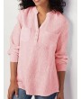 Long Sleeve Solid Color V-neck Loose Blouse For Women