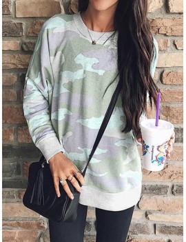 Camouflage Print Long Sleeve O-neck Blouse For Women