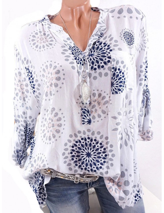 Loose Print Long Sleeve Casual Blouse For Women