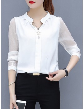 Chiffon Solid Color Long Sleeve Shirts