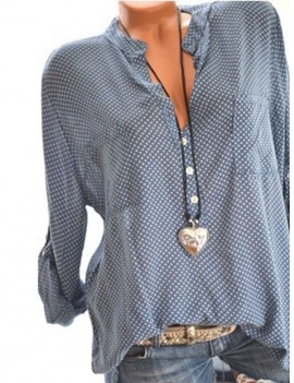 Casual Polka Dot Print Loose Long Sleeve Blouse For Women