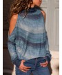 Cold Shoulder Stripe Turtleneck Long Sleeve Blouse For Women