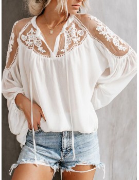 Sexy Perspective V-neck Long Sleeve Blouse