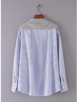 Casual Stripe Patchwork Irregular Long Sleeve Blouses For Women