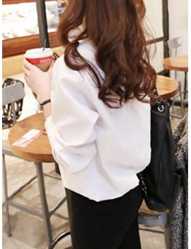 Ruffles Neck Solid Color Long Sleeve Shirt