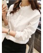 Ruffles Neck Solid Color Long Sleeve Shirt