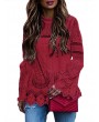 Solid Color Lace Hollow Long Sleeve Blouse For Women