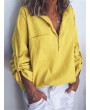 Chic Solid Color V Neck Pockets Long Sleeve Blouse