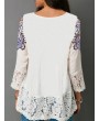 Chic Print Lace V-neck 3/4 Sleeve Blouse