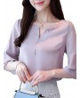 Chiffon Solid Color Bell Sleeve O-neck T-shirt