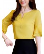 Chiffon Solid Color Bell Sleeve O-neck T-shirt