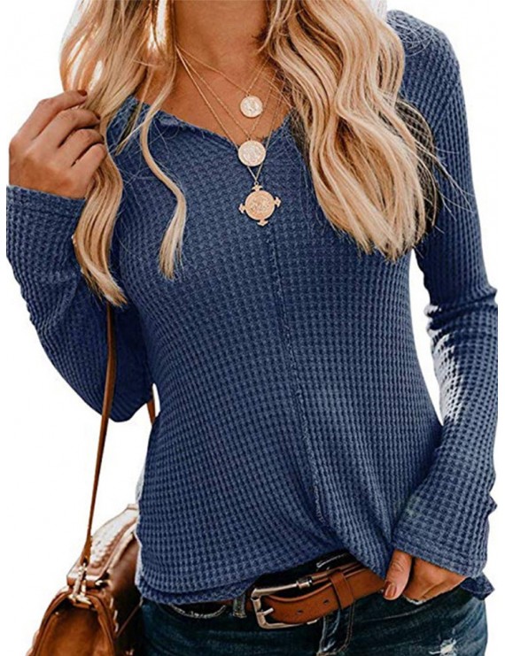 Knitting Solid Color Long Sleeve V-neck Blouse For Women