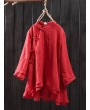 Solid Color Layered Frog Button Vintage Blouse