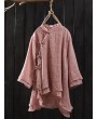 Solid Color Layered Frog Button Vintage Blouse