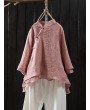 Solid Color Layered Frog Button Vintage Blouse