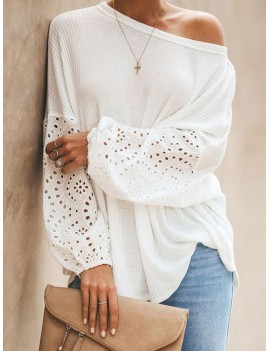 Casual Hollow Out Rib Knit Cuff Long Sleeve Knitting Sweater