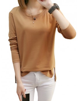 Solid Color O-neck Long Sleeve Casual Blouse