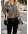 Leopard Trumpet Long Sleeve V-neck Loose Women Blouse