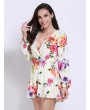 Women V-neck Long Sleeve Floral Printed Jumpsuit