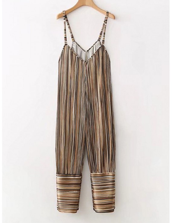 Casual Stripe Spaghetti Strap Loose V-neck Harem Jumpsuits