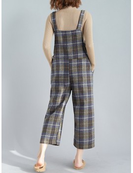 Plaid Print Wide Leg Spaghetti Straps Women Casual Romper