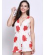 Women Sexy Floral Print Deep V Sleeveless Elastic Jumpsuits