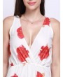 Women Sexy Floral Print Deep V Sleeveless Elastic Jumpsuits