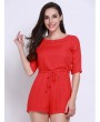 Women Sexy Backless Bandage Bow Half Sleeve O-neck Jumpsuits