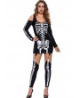 Halloween Skeleton Print Cold Shoulder Long Sleeve Women Jumpsuits