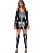 Halloween Skeleton Print Cold Shoulder Long Sleeve Women Jumpsuits