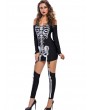 Halloween Skeleton Print Cold Shoulder Long Sleeve Women Jumpsuits