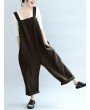 Vintage Pure Color Sleeveless Side Pocket Long Jumpsuits