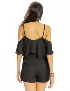 Women Sexy Spaghetti Strap Off Shoulder Backelss Half Sleeve Jumpsuit