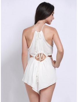 Women Sexy Halter Lace-up Sleeveless Jumpsuit