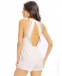 Women Casual Lace Stitching Backless Sleeveless V-neck Jumpsuit