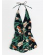 Sexy Backless Halter Floral Printed Bohemian Short Jumpsuits